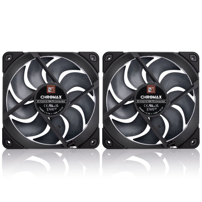 NOCTUA NF-A12x25 G2 Sx2-PP PWM-L&uuml;fter - 2-er Set, 120mm, chromax/black image number 2