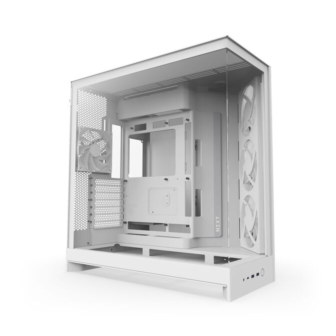 NZXT H9 Flow RGB PC Case, Mid-Tower, E-ATX, Tempered Glass - White image number 1