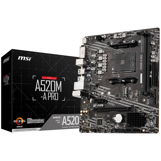 MSI A520M-A Pro Mainboard, Sockel AM4, AMD A520, Micro-ATX, DDR4 image number 0