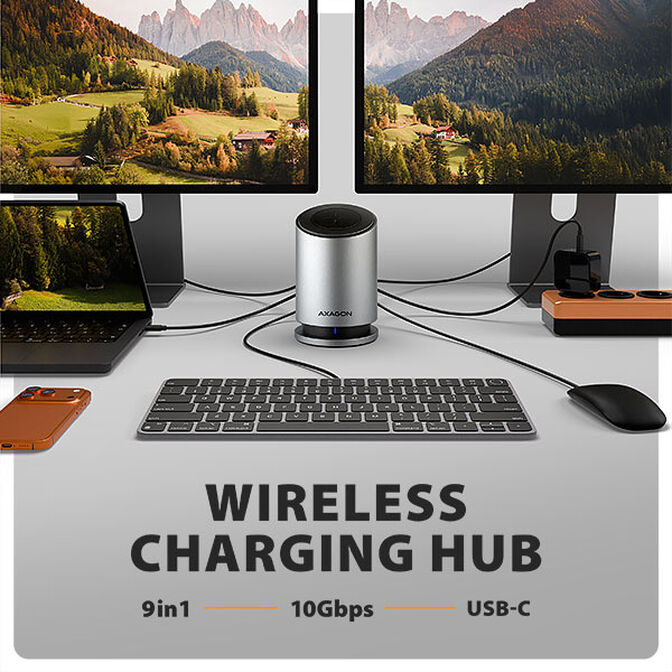 AXAGON HMC-WL9 USB-C Hub, 9in1-Dockingstation, 3x 10Gbps USB - grau image number 3