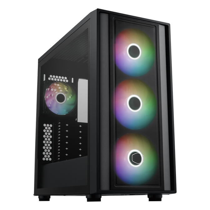 Cooler Master MasterBox 600 ARGB PC case, Mid Tower, E-ATX, RGB, Tempered Glass - black image number 1