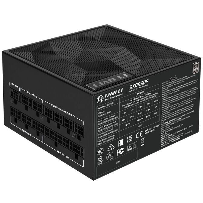 Lian Li SX Series 80 PLUS Platinum Power Supply, fully modular, PCIe 5.1, ATX 3.1 - 850 Watts, black image number 2