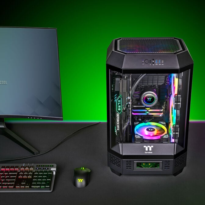 Thermaltake The Tower 300 PC-Geh&auml;use, Mini-Geh&auml;use, mATX, Tempered Glass - inklusive 2x 140-mm-L&uuml;fter, schwarz image number 1