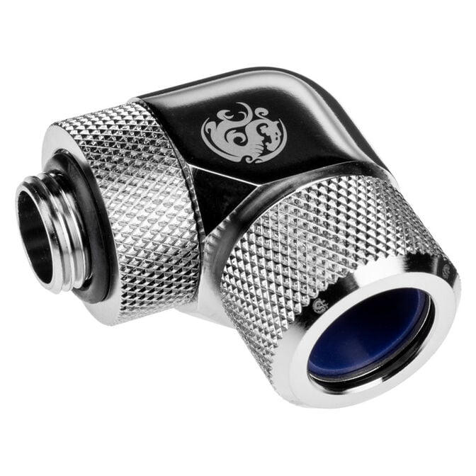 Bitspower Advanced Adapter 90 Degree G1/4 Inch Male to 14mm OD Hardtube - Rotatable, Silver image number 0