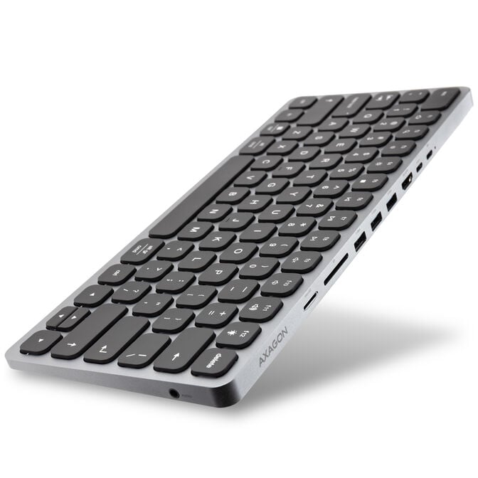 AXAGON HMC-KB keyboard USB-C 5Gbps with HUB, microSD/SD, 3x USB-A, HDMI 4K/60Hz, PD 100W, Audio, US layout image number 0