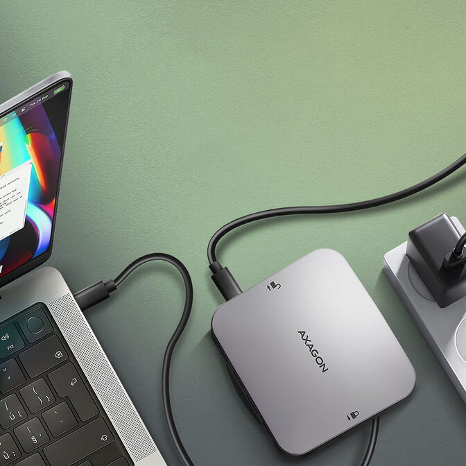 AXAGON HMC-UFO USB-C Hub, M.2 SATA/NVMe, 1 Gbit/s Ethernet, 384 kHz Audio - black/silver image number 3