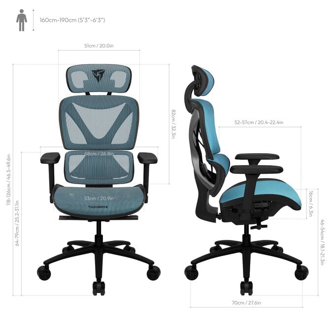 ThunderX3 XTC Ergonomischer B&uuml;rostuhl - schwarz/blau image number 5
