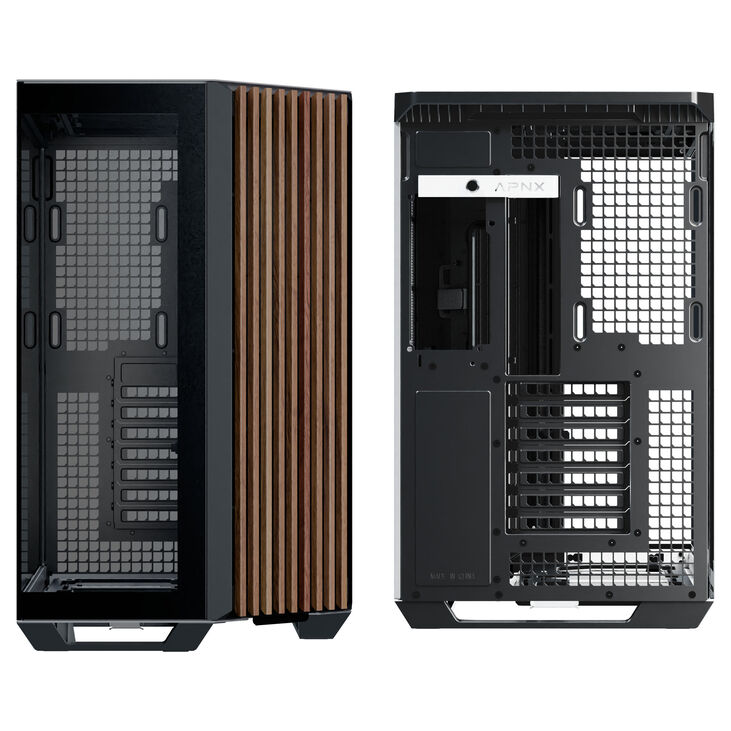 APNX V1 PC Case, Mid Tower, ATX, Tempered Glass – Wood, Black/White image number 3