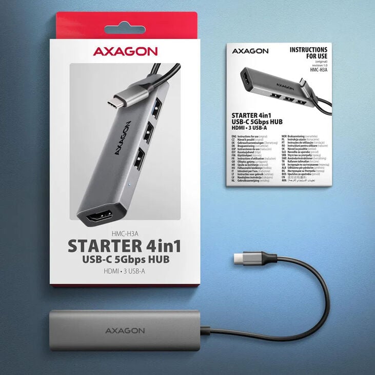 AXAGON HMC-H3A USB Hub, 3x USB-A, 1x HDMI 1.4b – silver image number 1