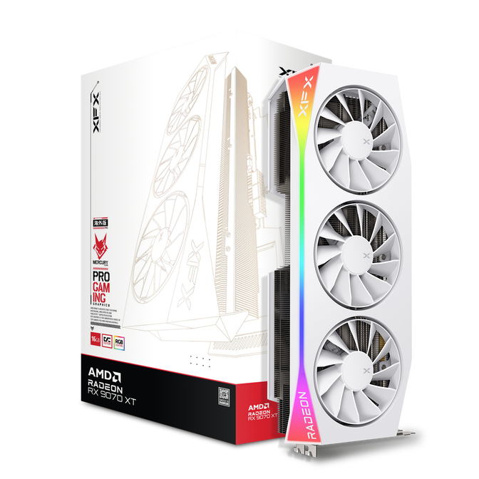 XFX Mercury Radeon RX 9070 XT OC White Gaming Edition RGB Graphics Card, 16384 MB GDDR6 image number 0