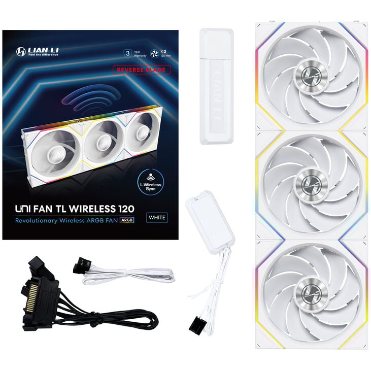 Lian Li UNI FAN TL Wireless Fans, ARGB, PWM, 3-Pack – Reverse Blade, 120 mm, White image number 9