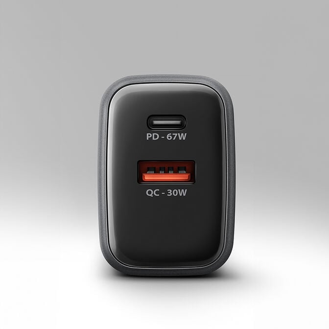 AXAGON ACU-PQ67D GaN Charger, USB-C Power Delivery 3, USB-A Quick Charge 4 - grey image number 1