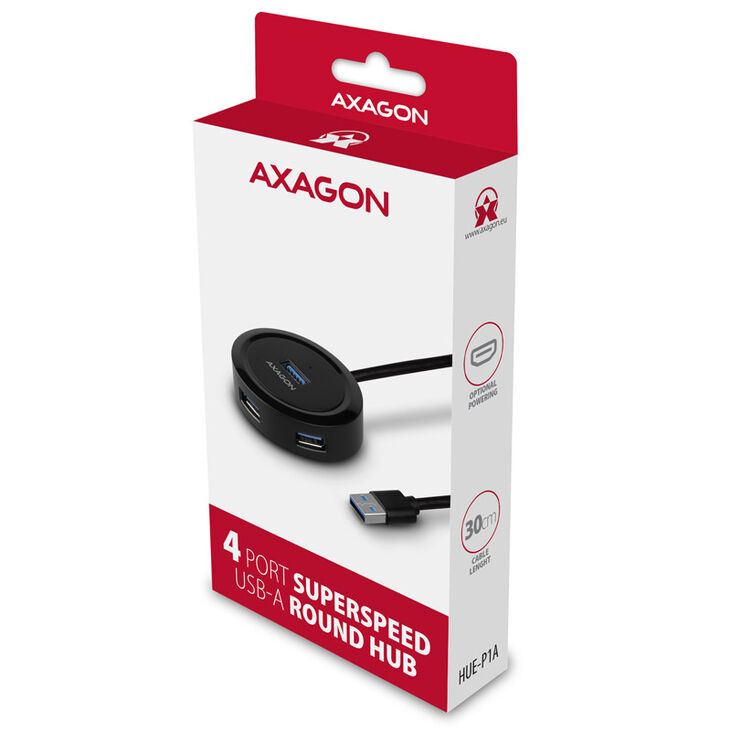 AXAGON HUE-P1A USB-A-Hub, 4x USB 3.0, external power supply - 30 cm image number 2