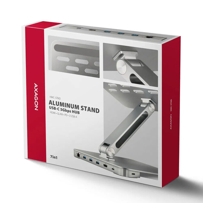 AXAGON HMC-STND Stand for Laptops and Tablets, USB-C Hub - silver image number 7