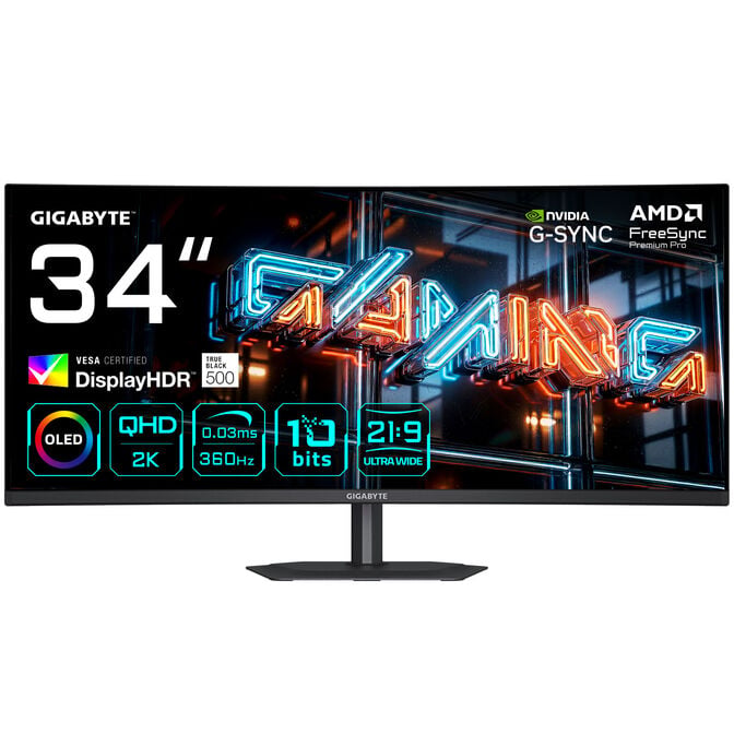 GIGABYTE MO34WQC36 EK, 34-inch Curved Gaming Monitor, 360Hz, QD-OLED, FreeSync Premium Pro image number 0