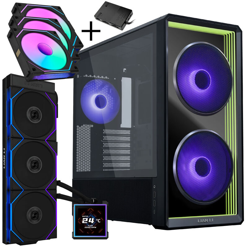 Lian Li LANCOOL 217 INF PC-Gehäuse Bundle + HydroShift II LCD-S 360TL AIO + 3x UNI FAN SL-INF 120 Reverse Blade Lüfter - schwarz