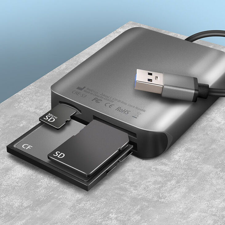 AXAGON CRE-S3 External Card Reader USB-A 3.2 Gen 1, 3-Slot, SD/microSD/CF, UHS-II image number 2