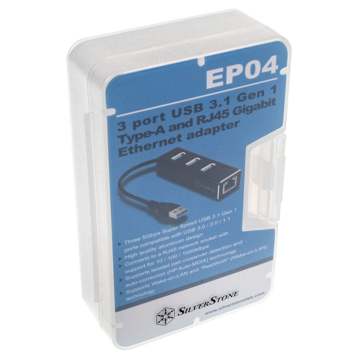 SilverStone SST-EP04 3-Port USB 3.0 Hub mit Gigabit Ethernet - schwarz image number 3