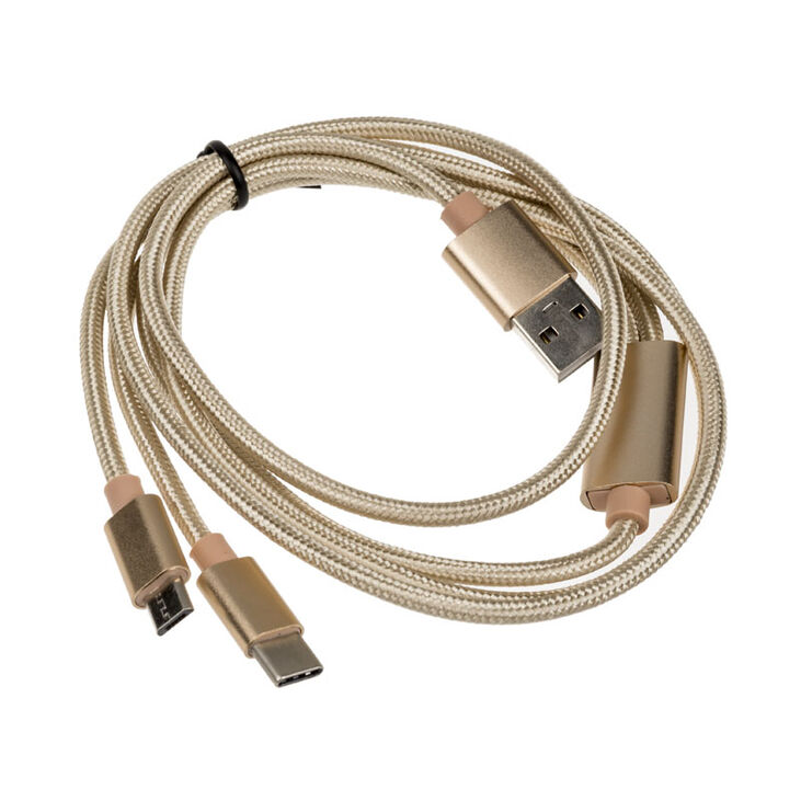Akasa 2 in 1 USB 2.0 Kabel Typ A zu Micro-B und Typ C - 1m, gold image number 1