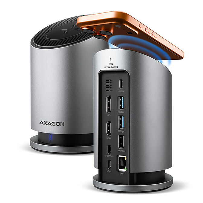 AXAGON HMC-WL9 USB-C Hub, 9in1-Dockingstation, 3x 10Gbps USB - grau image number 0