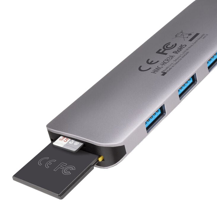 AXAGON HMC-HCR3A USB Hub, 3x USB-A + HDMI + SD/microSD, USB-C 3.2 Gen 1, 20 cm USB-C cable image number 2