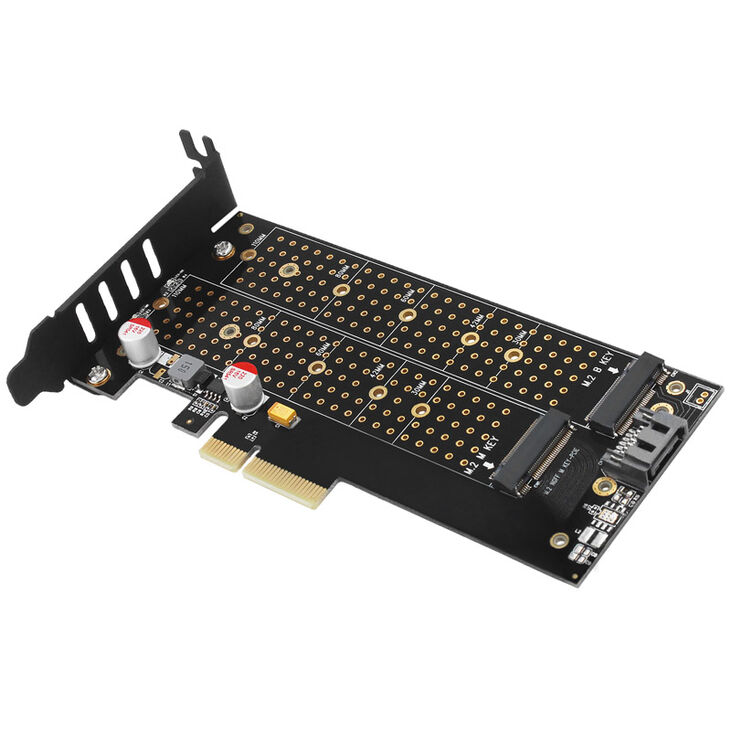 AXAGON PCEM2-DC PCIe 3.0 x4 adapter, 1x M.2 NVMe, 1x M.2 SATA, up to 22110 - active cooling image number 4
