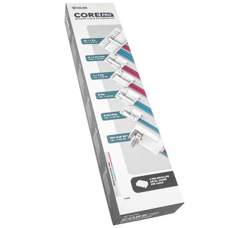 Kolink Core Pro Braided Cable Extension Kit 12V-2x6 Typ 1 - Brilliant White/Neon Blue/Pure Pink image number 3
