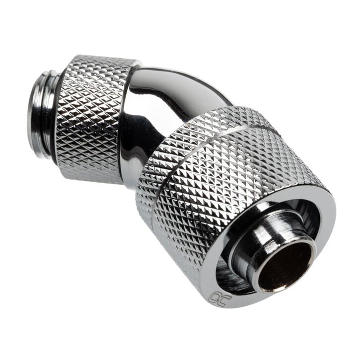 Alphacool HF Connection 45 Degree G1/4 Inch Female Thread to 16/10mm - Rotatable, Chrome Silver image number 0