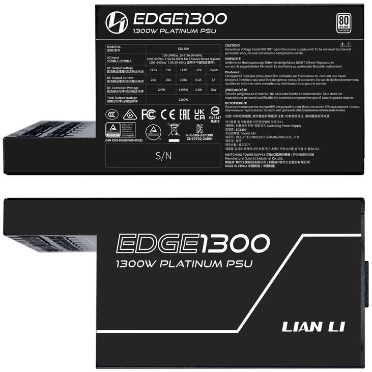 Lian Li EDGE EG1300 80 PLUS Platinum Power Supply, PCIe 5.1, ATX 3.1 - 1300 Watt, Black image number 6