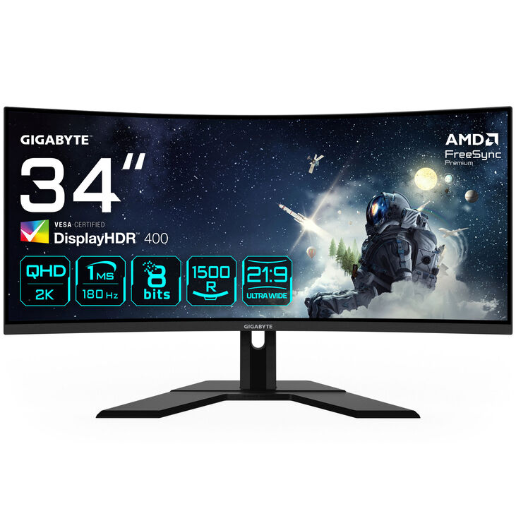 GIGABYTE G34WQCP, 34 inch Gaming Monitor, 180Hz, WQHD, VA, FreeSync Premium und G-SYNC Compatible image number 1