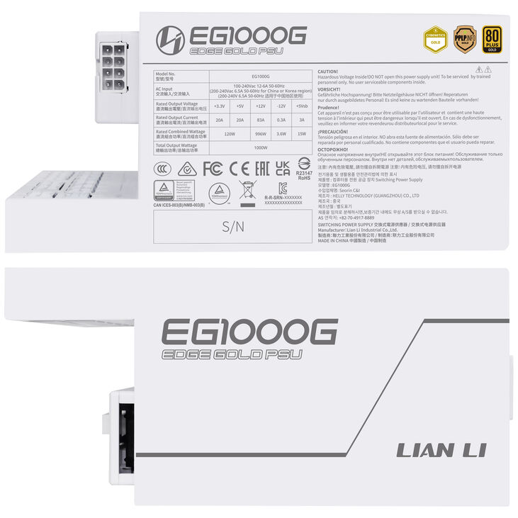 Lian Li EDGE GOLD 1000 80 PLUS Gold power supply, PCIe 5.1, ATX 3.1 - 1,000 watts, white, including USB hub image number 6