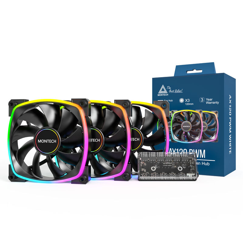 Montech AX120 PWM ARGB Lüfter, 3er Pack, schwarz - 120mm