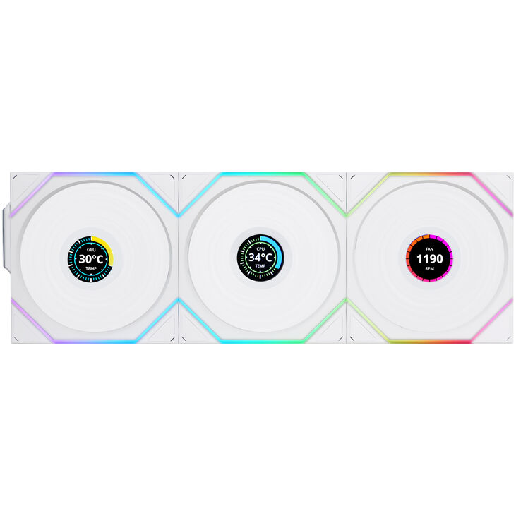 Lian Li UNI FAN TL Wireless LCD Lüfter, ARGB, PWM, 3er-Pack inkl. Controller - Reverse Blade, 120 mm, weiß image number 1