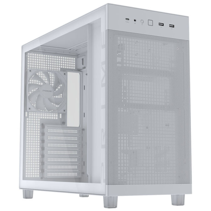 ASUS Prime AP303 PC Case, Mid Tower, ATX, Tempered Glass - White image number 0