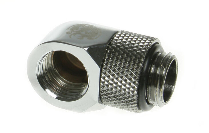 Bitspower Adapter 90 Grad G1/4 Zoll AG auf G1/4 Zoll IG - drehbar, silber glänzend image number 1