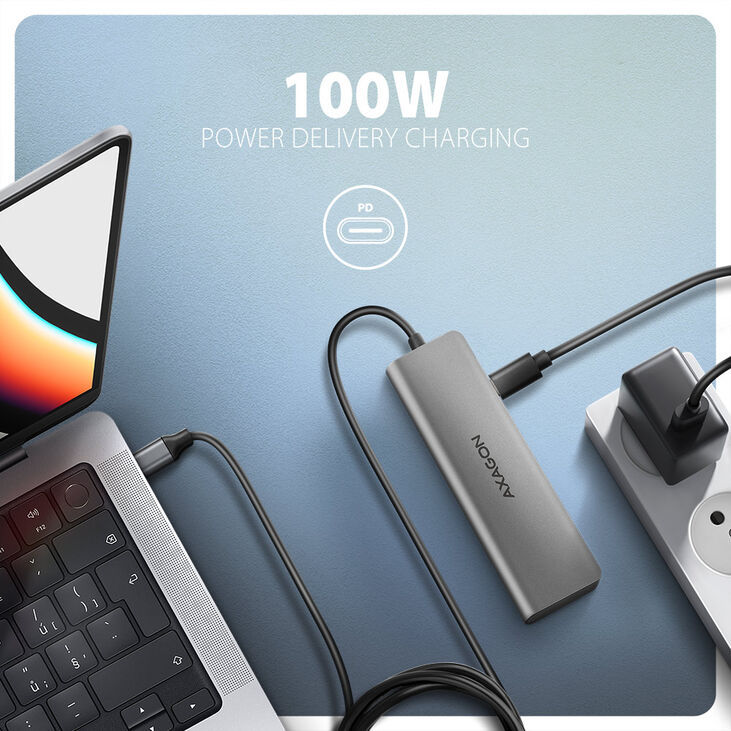 AXAGON HMC-5H USB-C 3.2 Gen 1 hub, 3x USB-A, 4K HDMI, PD 100W, 100cm USB-C cable image number 1