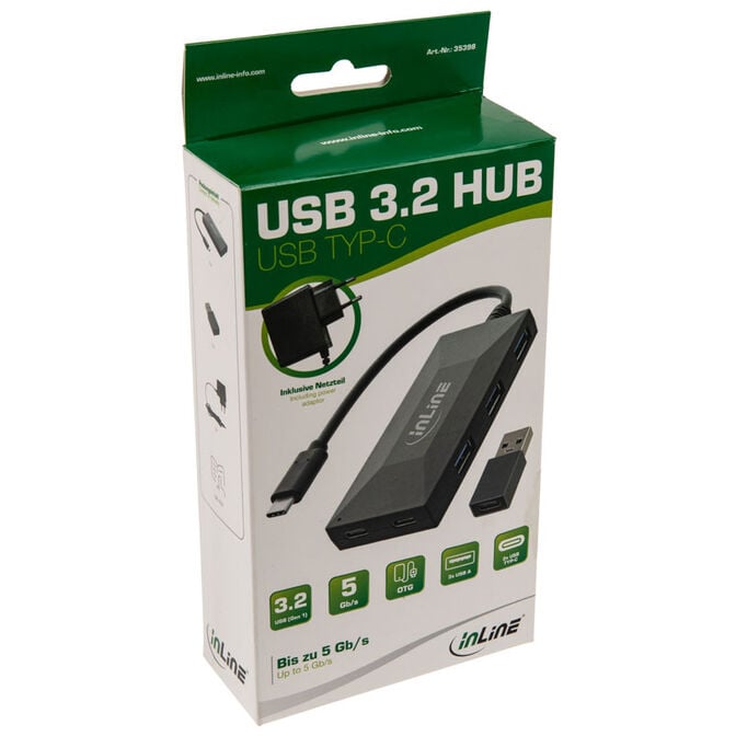 InLine USB 3.2 Gen 1 Hub, USB Typ-C, 3 Port Typ-A, 2 Port Typ-C, 3A Netzteil - schwarz image number 5