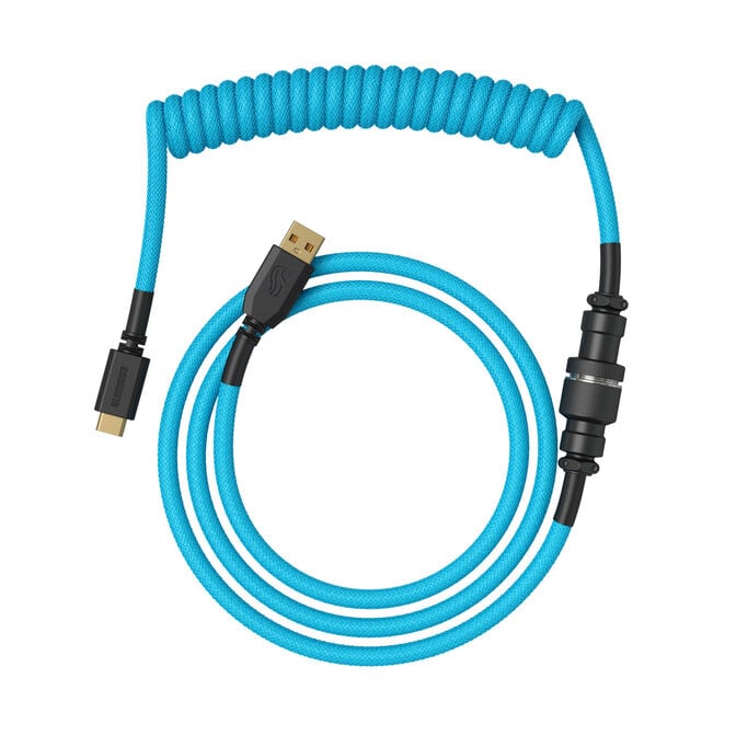 Glorious GMMK Coiled Cable Electric Blue, Spiral Keyboard Cable, USB-C/USB-A &ndash; Light Blue/Black image number 1
