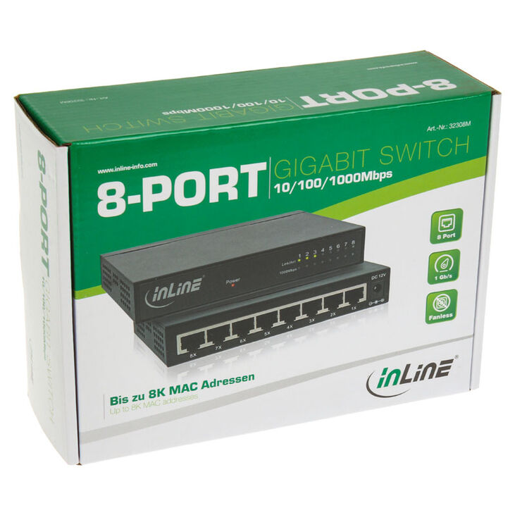 InLine Gigabit Network Switch 8-Port, 1GBit/s, Desktop, fanless image number 3