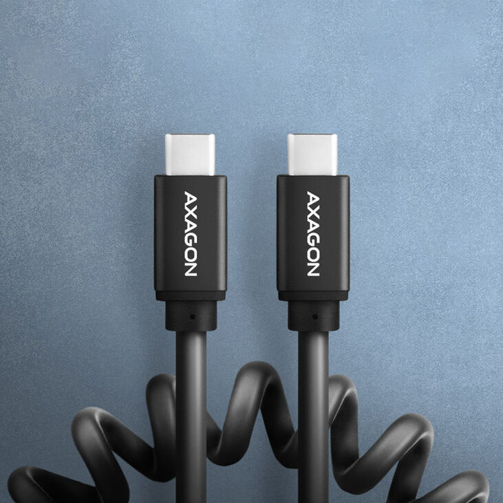 AXAGON BUCM-AM20TB coiled cable, USB-C to USB-C, 1 m, USB 2.0, 2.4 A, aluminium, PVC - Black image number 1