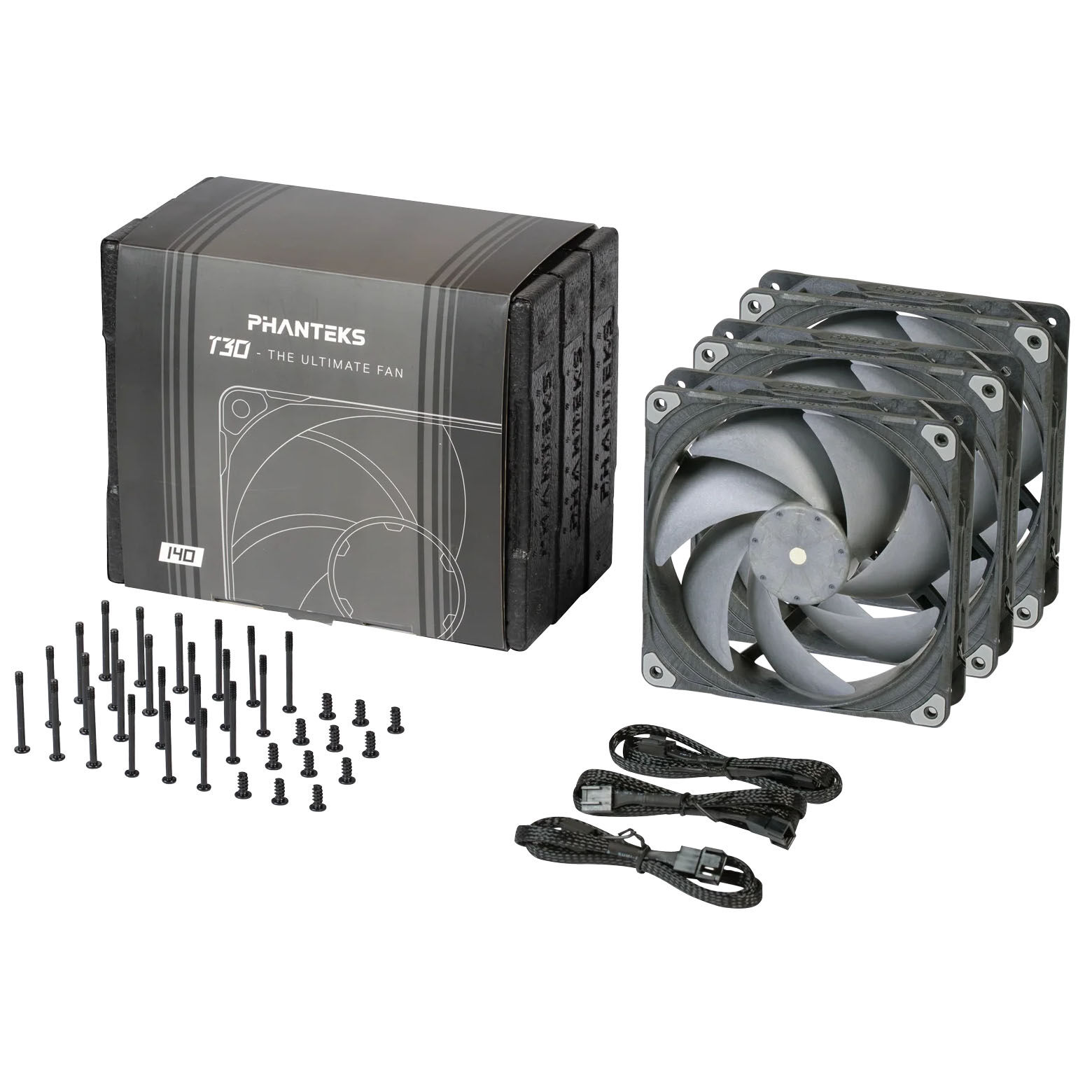 Phanteks T30 PWM 140mm Fan, Pack of 3 - Black