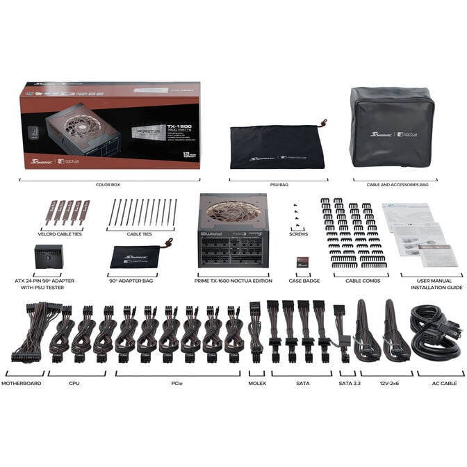 Seasonic Prime TX-1600 Noctua Edition Power Supply, 80 PLUS Titanium, Modular, ATX 3.1, PCIe 5.0 - 1,600 Watts image number 13