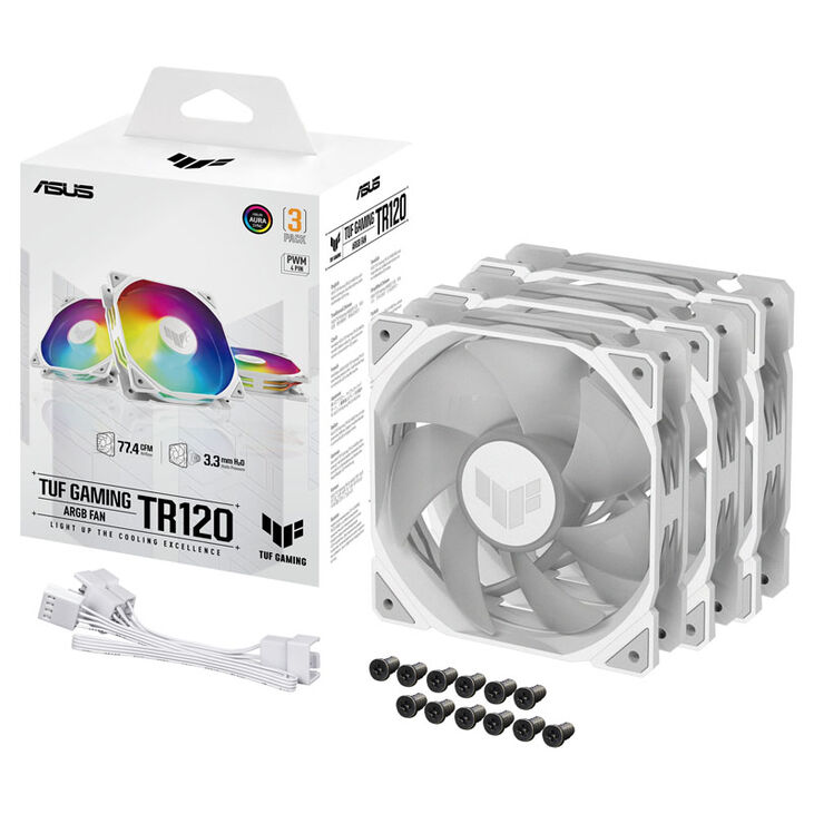 ASUS TUF Gaming TR120, PWM ARGB Lüfter 3er Pack - 120 mm, weiß image number 4