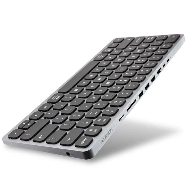 AXAGON HMC-KB keyboard USB-C 5Gbps with HUB, microSD/SD, 3x USB-A, HDMI 4K/60Hz, PD 100W, Audio, US layout image number 0