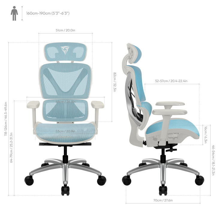 ThunderX3 XTC Ergonomischer Bürostuhl - weiß/blau image number 5
