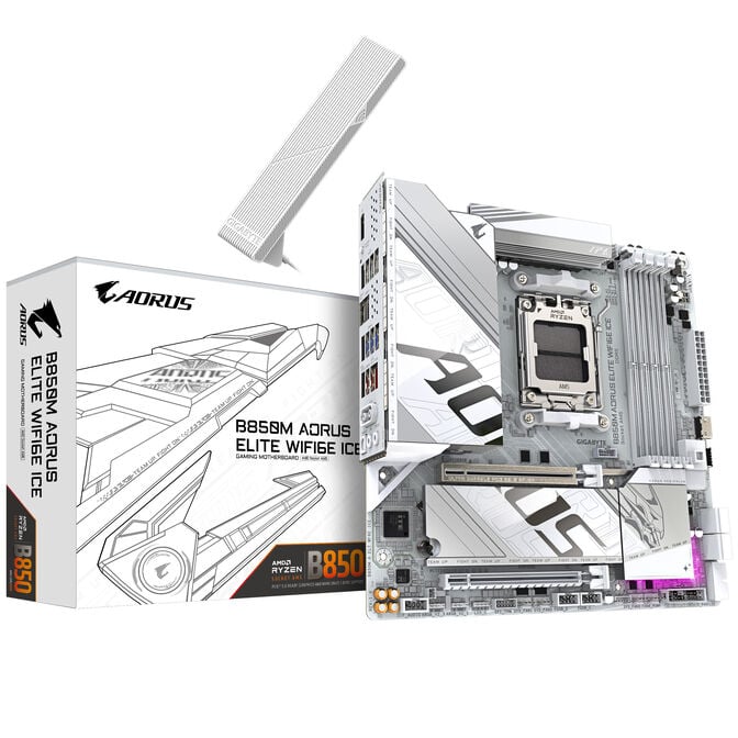 GIGABYTE B850M Aorus Elite WiFi6E ICE Mainboard, Sockel AM5, AMD B850, mATX, DDR5 image number 0
