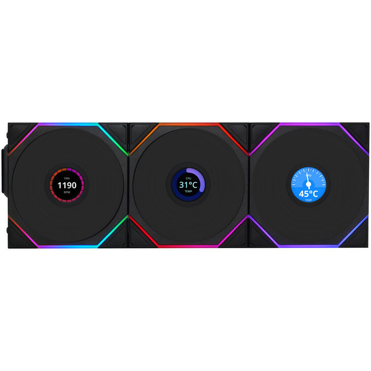 Lian Li UNI FAN TL Wireless LCD Lüfter, ARGB, PWM, 3er-Pack inkl. Controller - 120 mm, schwarz image number 1