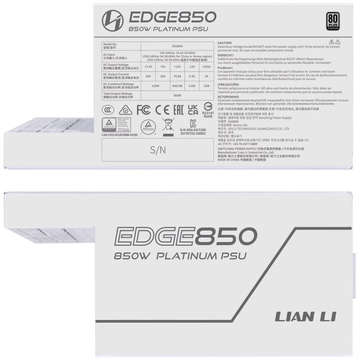 Lian Li EDGE EG0850 80 PLUS Platinum Power Supply, PCIe 5.1, ATX 3.1 - 850 Watt, White image number 6