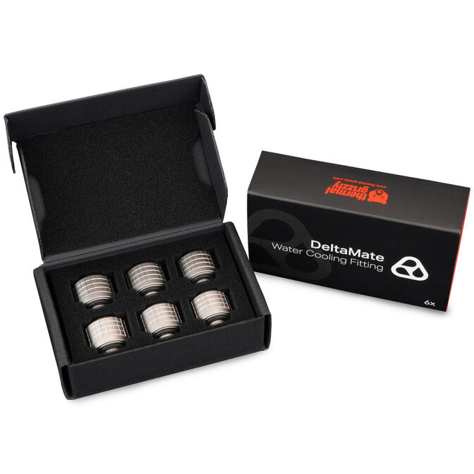 Thermal Grizzly DeltaMate Compression Fitting, Brass, G1/4" Thread - Nickel, ST16, Pack of 6 image number 2