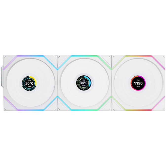 Lian Li UNI FAN TL Wireless LCD L&uuml;fter, ARGB, PWM, 3er-Pack inkl. Controller - Reverse Blade, 120 mm, wei&szlig; image number 1